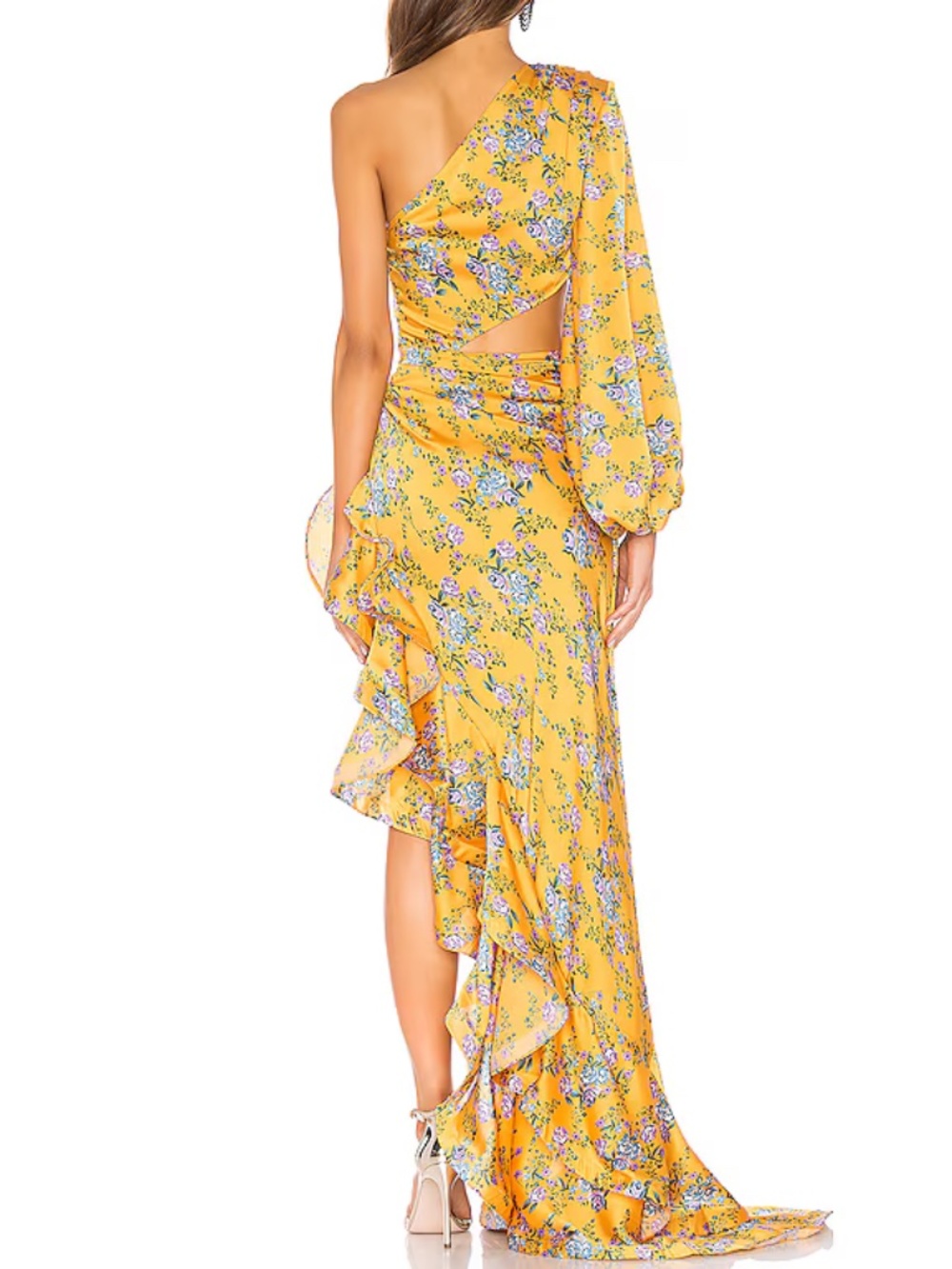 NWT - Hanna one-sleeve ruffled floral-print silk-georgette gown - Picture 3 of 3